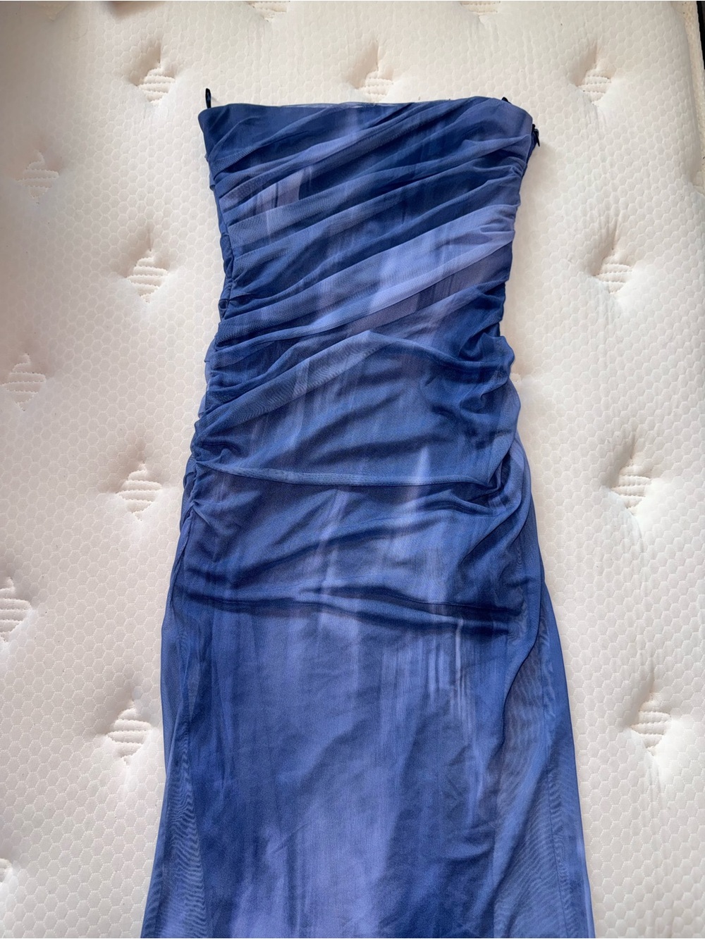 168. Zara strapless dress in blue with vertical ruching, size S - Picture 2 of 5